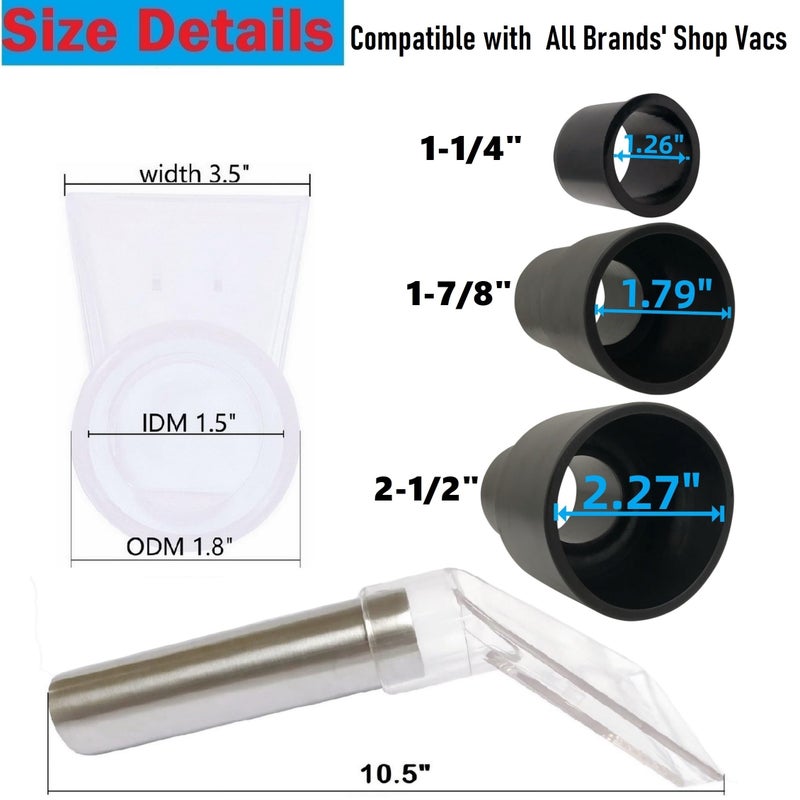 RosyOcean Universal Compatible with All Shop Vacs Extractor Attachment with 2-1/2"" & 1-7/8"" & 1-1/4"" Three Adapters Auto Detailing Vacuum Head Extraction Accessories for Upholstery & Carpet Cleaning - Image 2